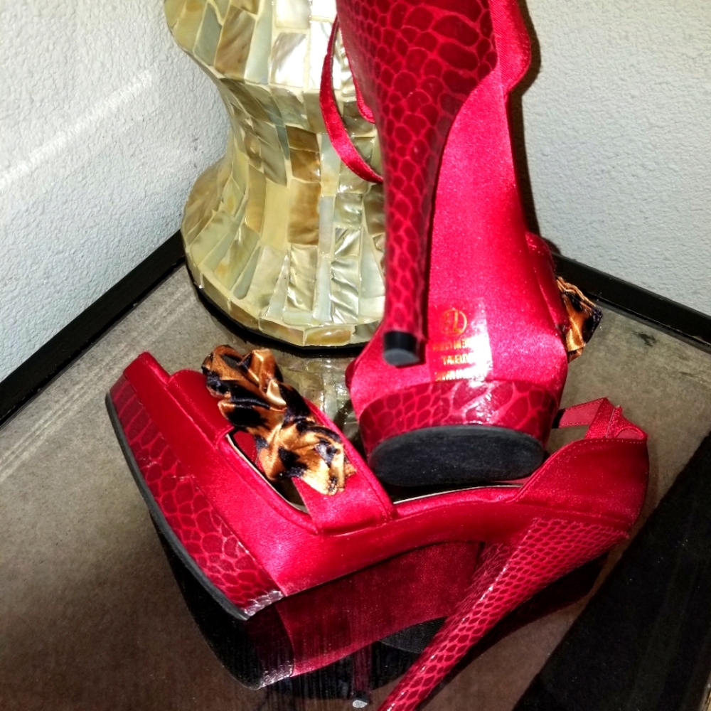 Red animal print stilettos